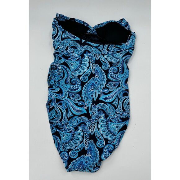 Spanx Assets By Sara Blakely Blue Paisley Halter One Piece Swimsuit Size Small - Picture 4 of 11